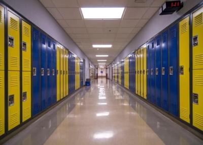 An empty school hallway